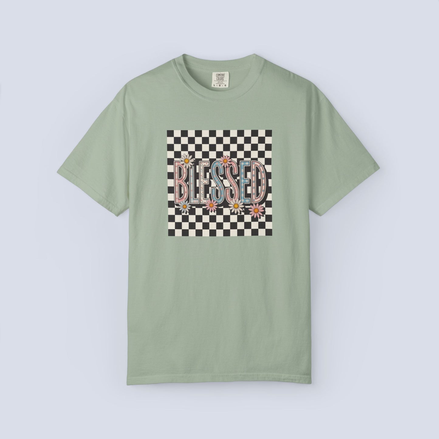 Blessed Checkerboard Floral Shirt | Retro Aesthetic Graphic Tee | Cute Trendy Boutique T-Shirt | Comfort Colors 1717 Unisex Tee