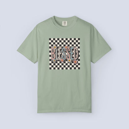Blessed Checkerboard Floral Shirt | Retro Aesthetic Graphic Tee | Cute Trendy Boutique T-Shirt | Comfort Colors 1717 Unisex Tee