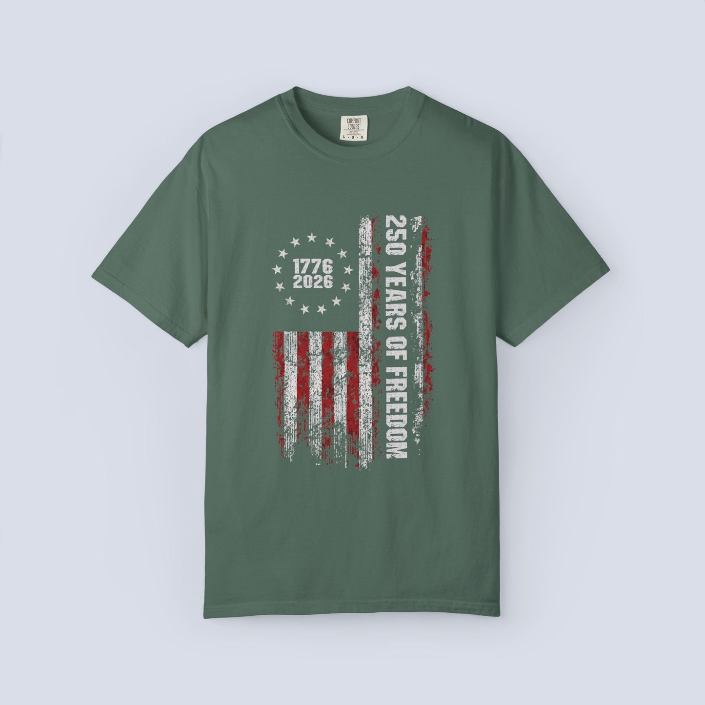 "250 Years of Freedom 1776–2026" Distressed American Flag Patriotic Tee