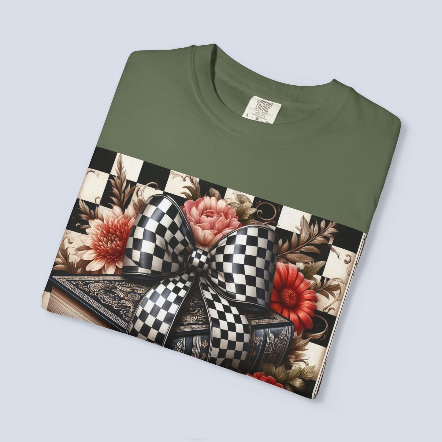 Checkered Bow Books Shirt | Floral Book Lover Tee | Cottagecore Reading Shirt | Gift for Readers | Bookish Graphic Tee | Dark Academia Shirt