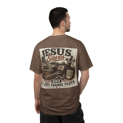 Jesus Saves Bro I Just Change Parts Shirt | Christian Mechanic Shirt | Blue Collar Faith Tee | Comfort Colors 1717 Graphic Tee
