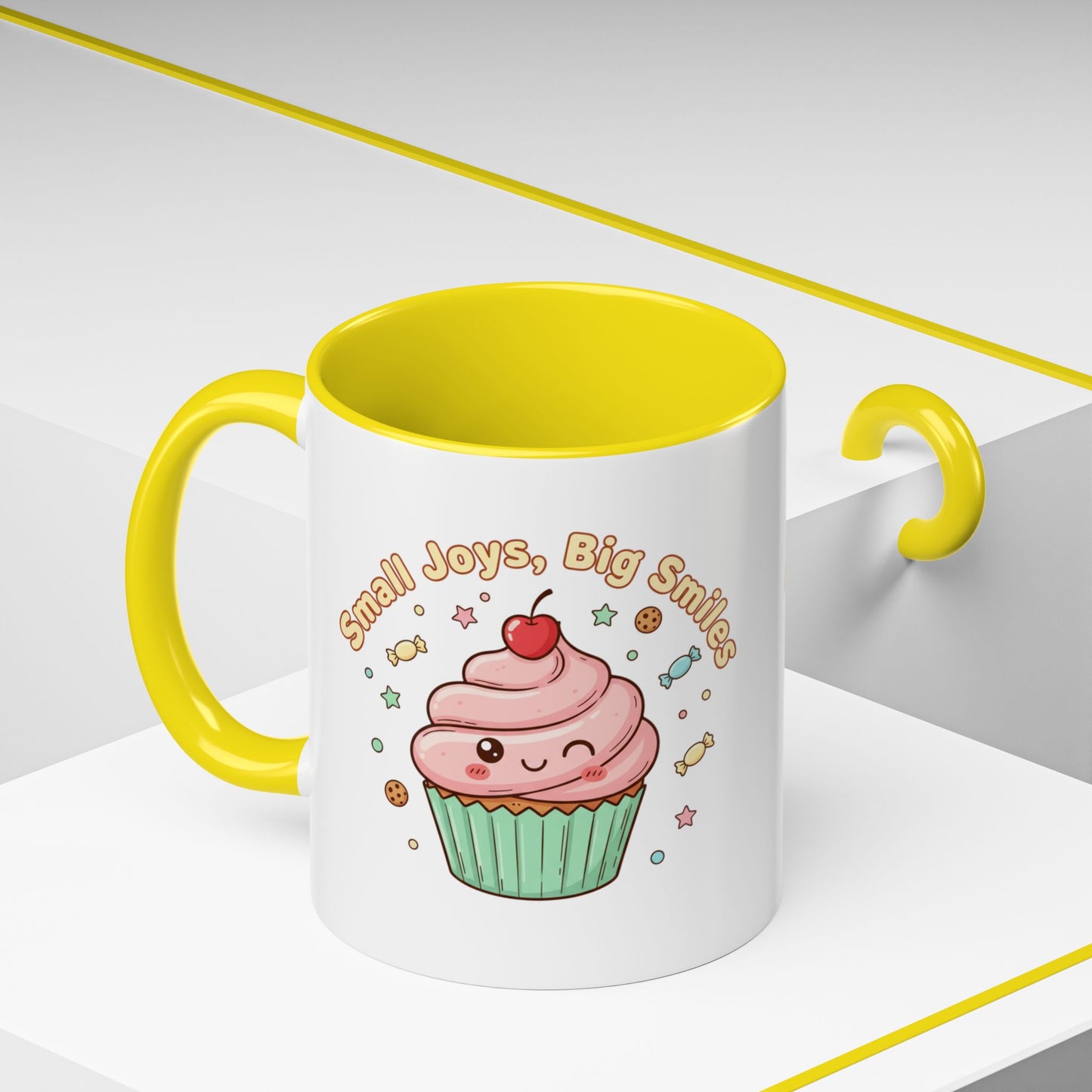 Cupcake Mug - "Small Joys, Big Smiles" Cute Kawaii Accent Coffee Mug/ Gift Mug (11/15oz)