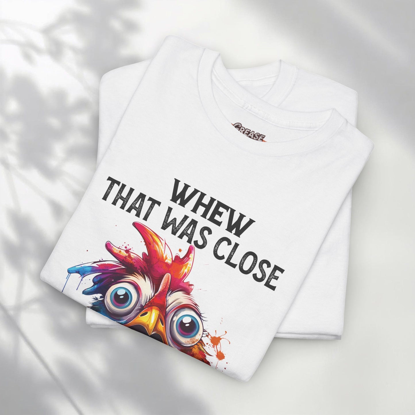 Funny Introvert Rooster T-Shirt | “Whew That Was Close I Almost Had to Socialize” Graphic Tee | Sarcastic Chicken Shirt