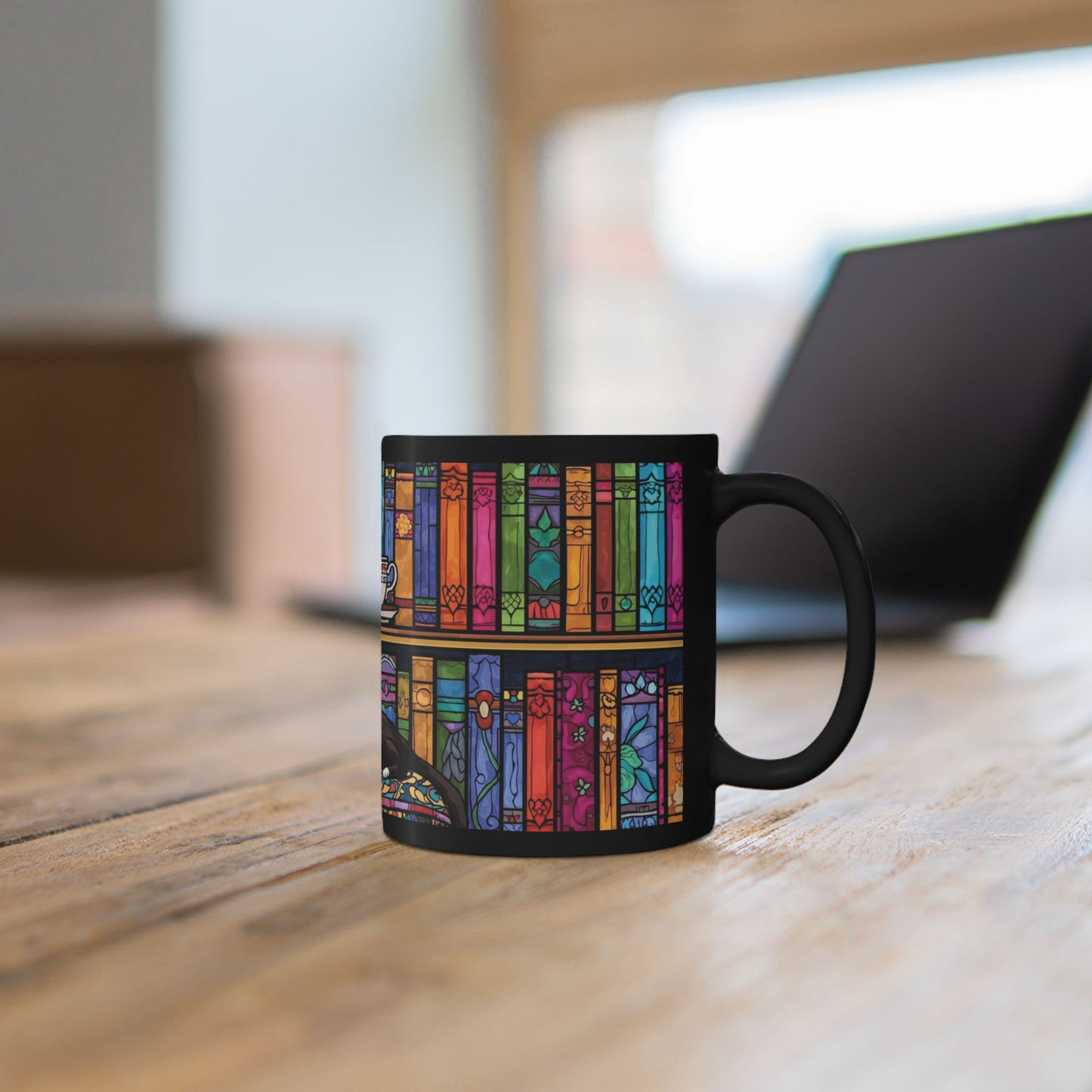 Black Cat Stained Glass Mug – Colorful Gothic Cat Coffee Mug, Artistic Cat Lover Gift, Vibrant Mosaic Cat Cup (11oz & 15oz)