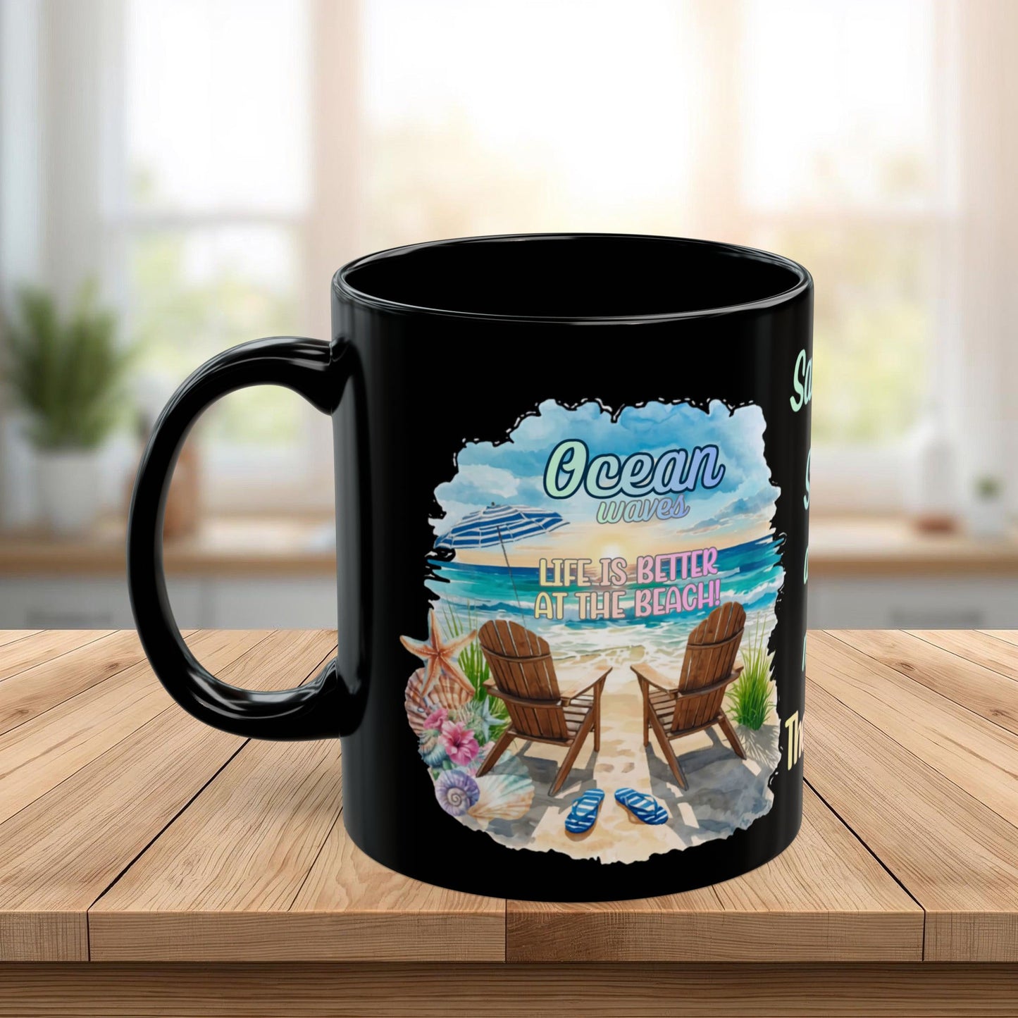 Beach Mug - "Salt & Sun Are My Therapy" Scenic Ocean Coffee Cup (11oz/15oz)