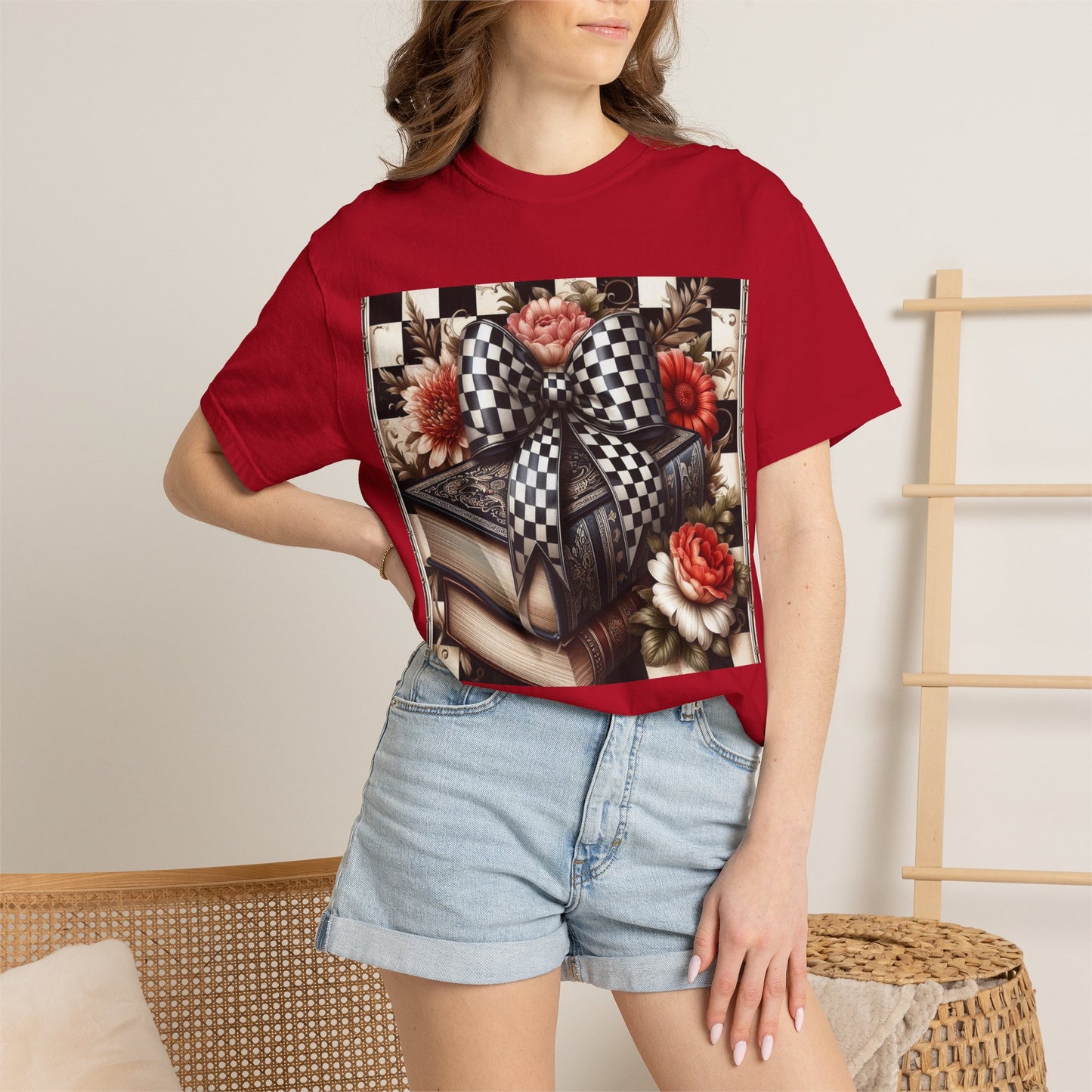 Checkered Bow Books Shirt | Floral Book Lover Tee | Cottagecore Reading Shirt | Gift for Readers | Bookish Graphic Tee | Dark Academia Shirt