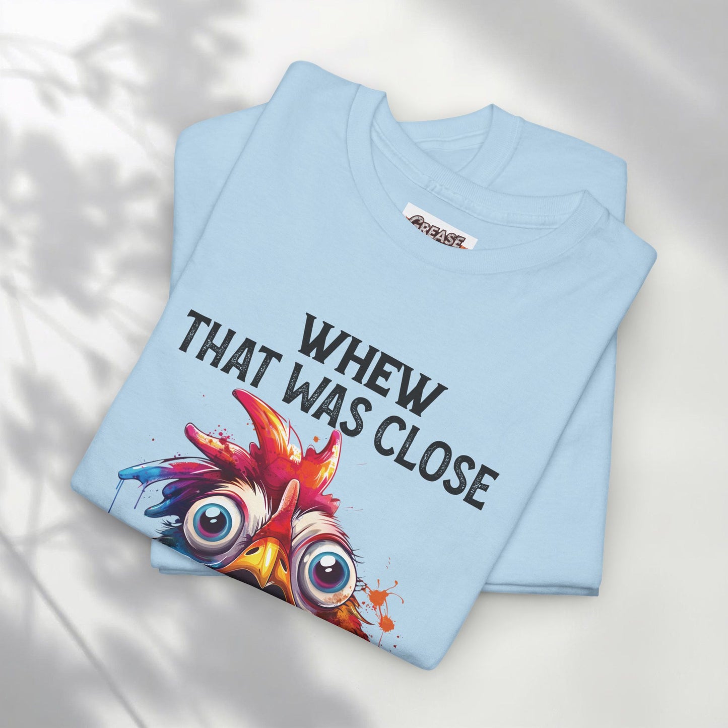 Funny Introvert Rooster T-Shirt | “Whew That Was Close I Almost Had to Socialize” Graphic Tee | Sarcastic Chicken Shirt