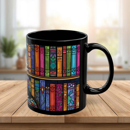 Black Cat Stained Glass Mug – Colorful Gothic Cat Coffee Mug, Artistic Cat Lover Gift, Vibrant Mosaic Cat Cup (11oz & 15oz)