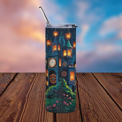 Wizard Castle 20oz Skinny Tumbler | Steampunk Fantasy Insulated Cup