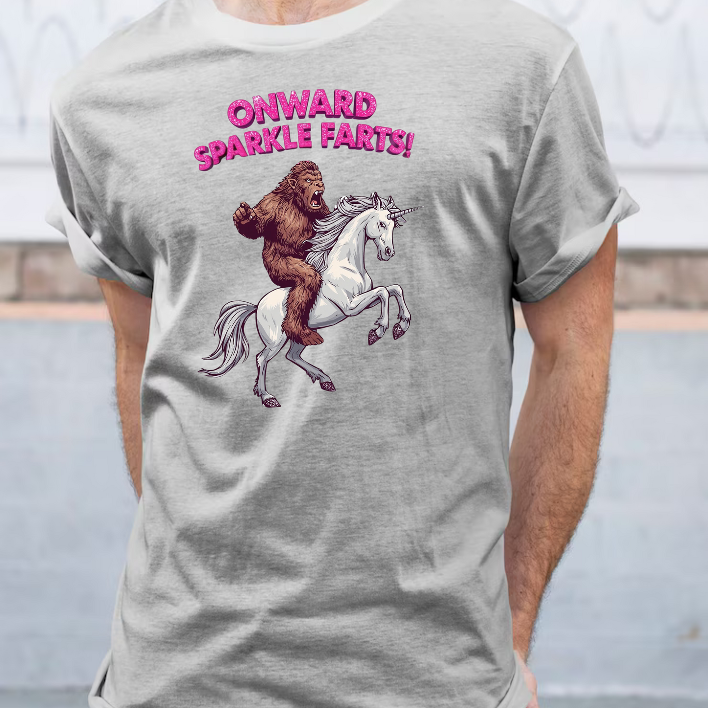 Onward Sparkle Farts Bigfoot Unicorn T-Shirt | Funny Graphic Tee | Gildan 5000