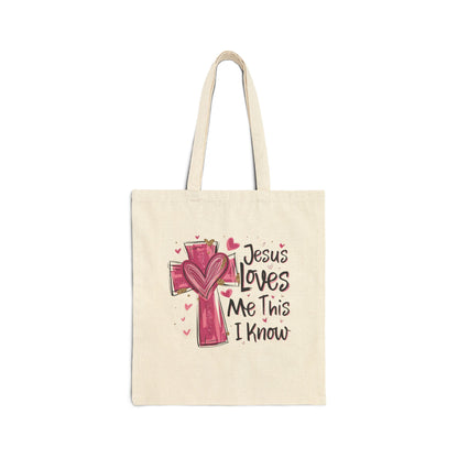 Jesus Loves Me Canvas Tote Bag – Faith Cross Heart Grocery & Church Shopper