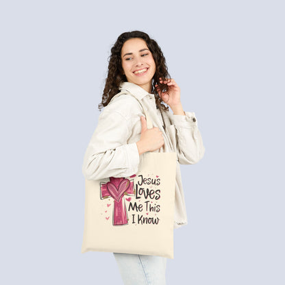 Jesus Loves Me Canvas Tote Bag – Faith Cross Heart Grocery & Church Shopper