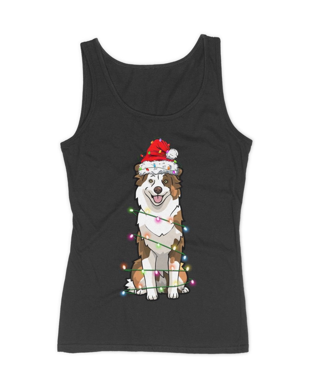 Australian Shepherd Christmas Tree Light Aussie Christmas Dog  Women's Tank Top