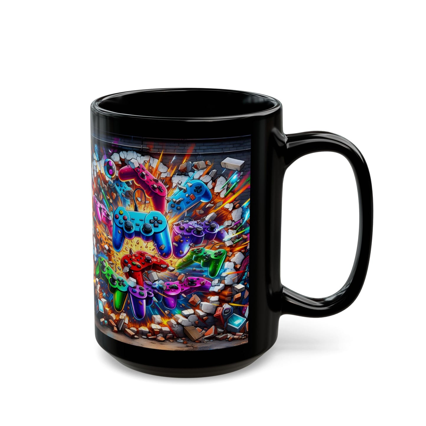 Gamer Controllers Black Mug, Colorful Retro Gaming Art, gift mug(11oz/15oz)