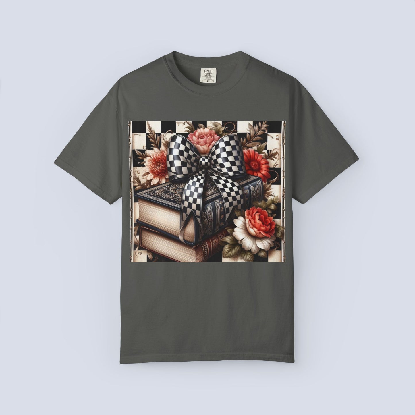 Checkered Bow Books Shirt | Floral Book Lover Tee | Cottagecore Reading Shirt | Gift for Readers | Bookish Graphic Tee | Dark Academia Shirt