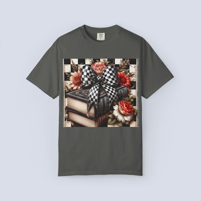 Checkered Bow Books Shirt | Floral Book Lover Tee | Cottagecore Reading Shirt | Gift for Readers | Bookish Graphic Tee | Dark Academia Shirt