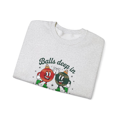 Christmas Golf Sweatshirt — “Balls Deep in Christmas Spirit” Holiday Crewneck