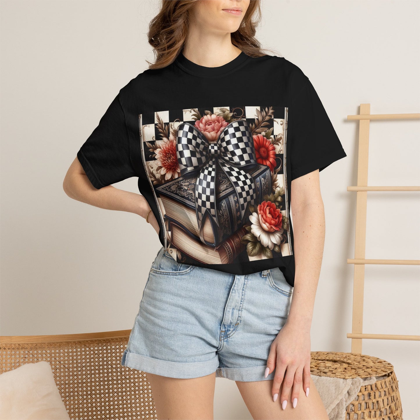 Checkered Bow Books Shirt | Floral Book Lover Tee | Cottagecore Reading Shirt | Gift for Readers | Bookish Graphic Tee | Dark Academia Shirt
