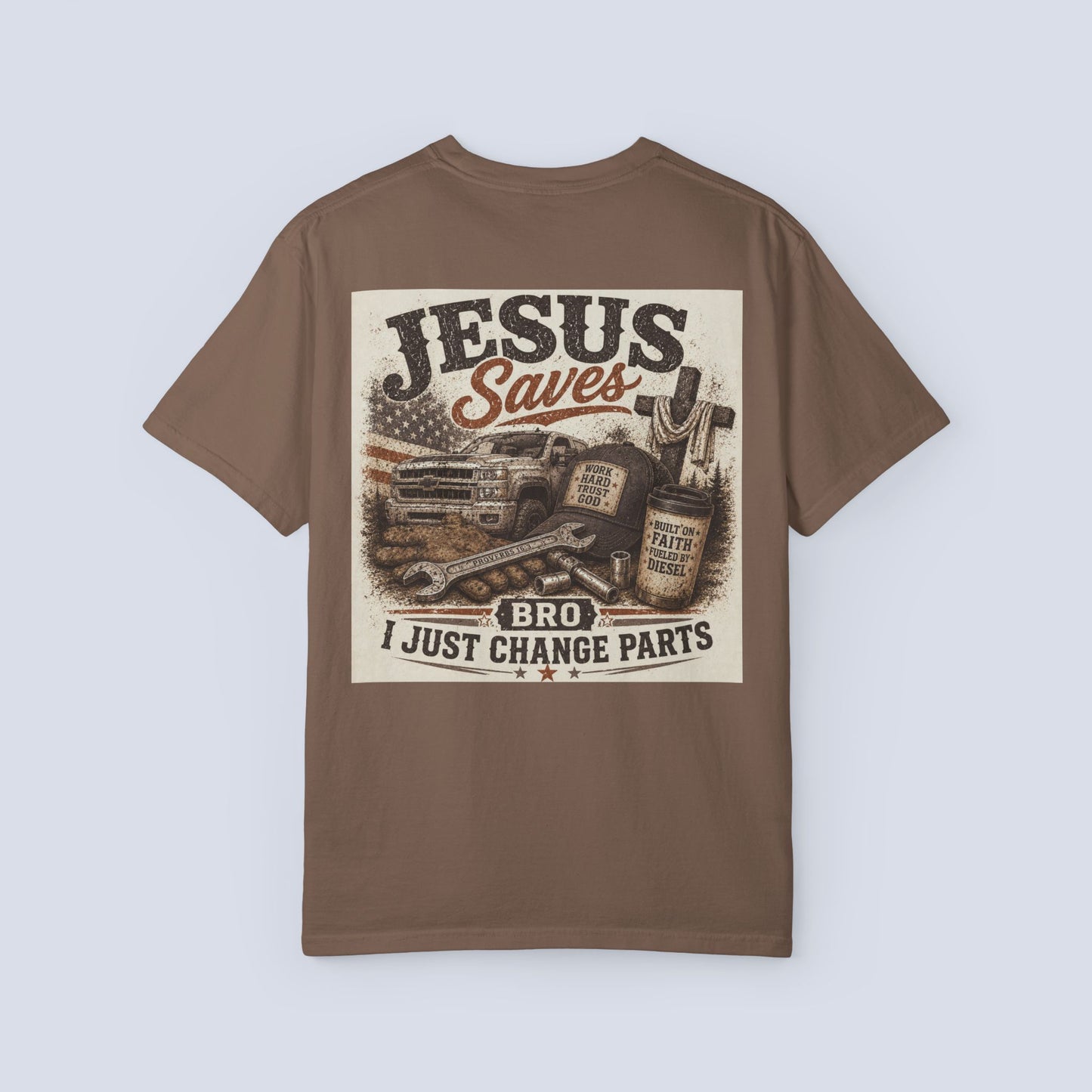Jesus Saves Bro I Just Change Parts Shirt | Christian Mechanic Shirt | Blue Collar Faith Tee | Comfort Colors 1717 Graphic Tee