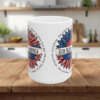 God Bless America Ceramic Mug — Patriotic 4th of July Coffee Cup (11oz & 15oz)