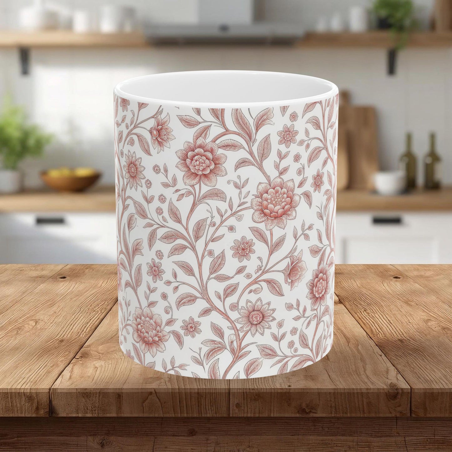 Vintage Rose Floral Ceramic Mug – Pink Botanical Pattern / Gift Mug(11oz & 15oz)
