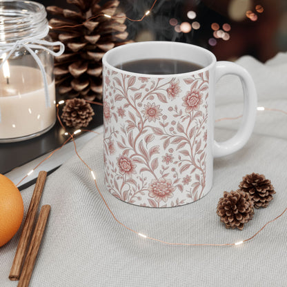Vintage Rose Floral Ceramic Mug – Pink Botanical Pattern / Gift Mug(11oz & 15oz)