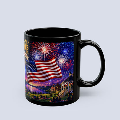 250th America’s Birthday Flag Mug — Patriotic Fireworks Coffee Cup