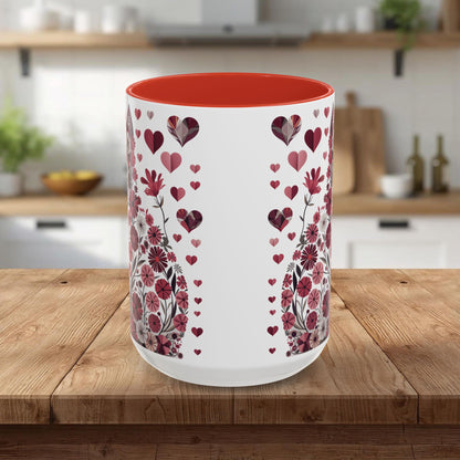Floral Cat Heart Accent Coffee Mug — Gift Mug (11/15oz)