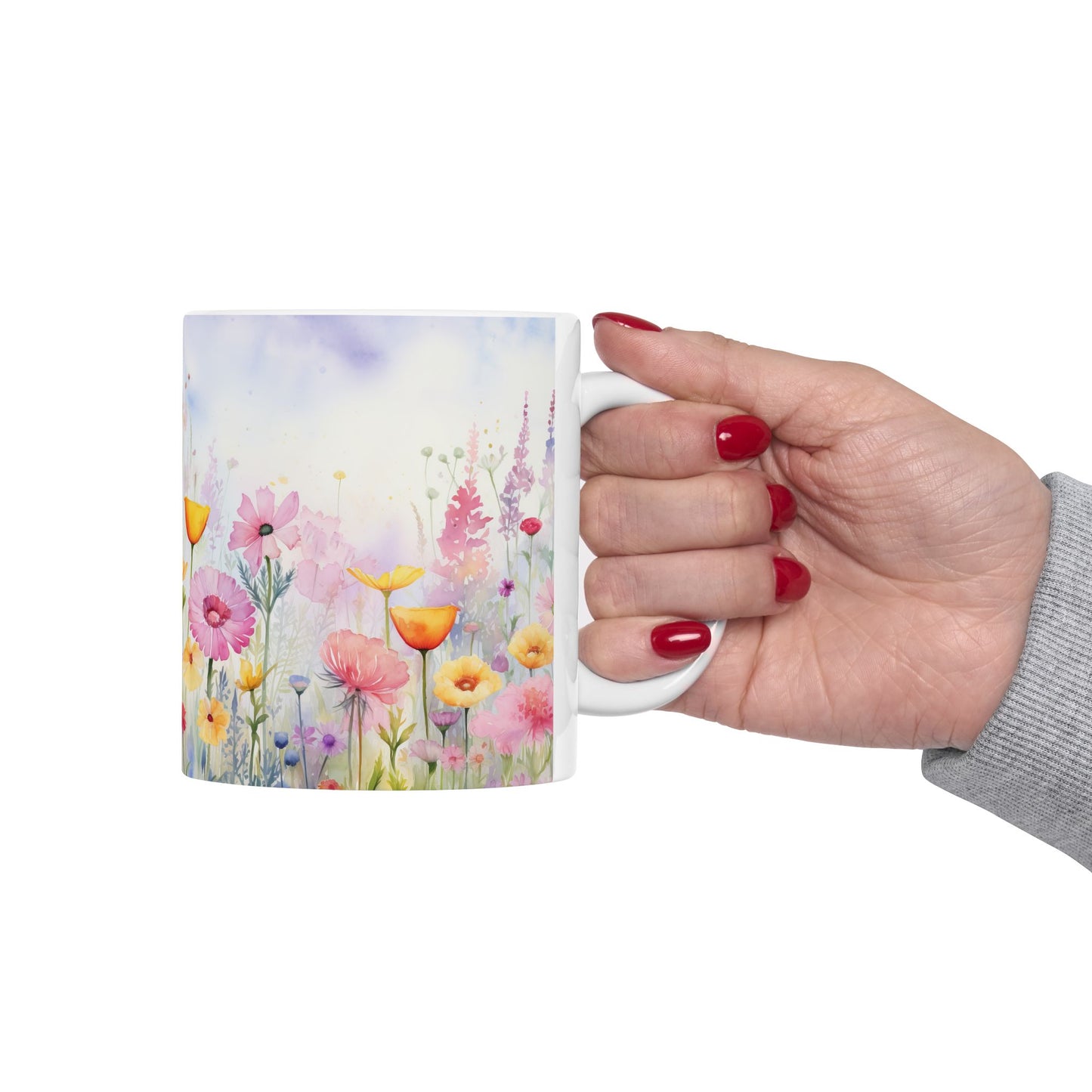 Pastel Meadow Floral Ceramic Mug — "Sip Slowly and Let the Day Unfurl"