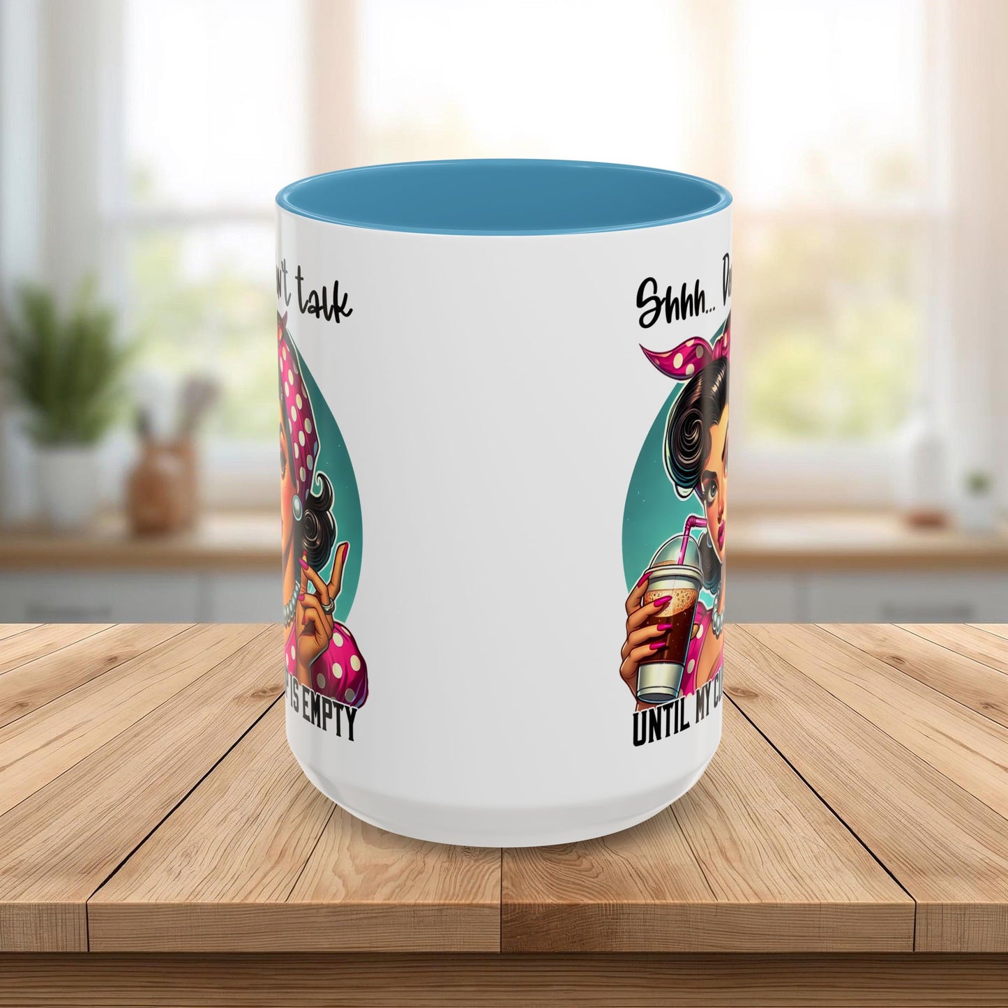 Retro Pin-Up “Shhh… Don’t Talk Until My Cup Is Empty” Funny Ceramic Coffee Mug