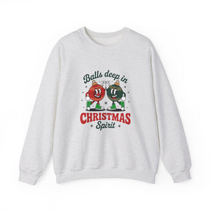 Christmas Golf Sweatshirt — “Balls Deep in Christmas Spirit” Holiday Crewneck
