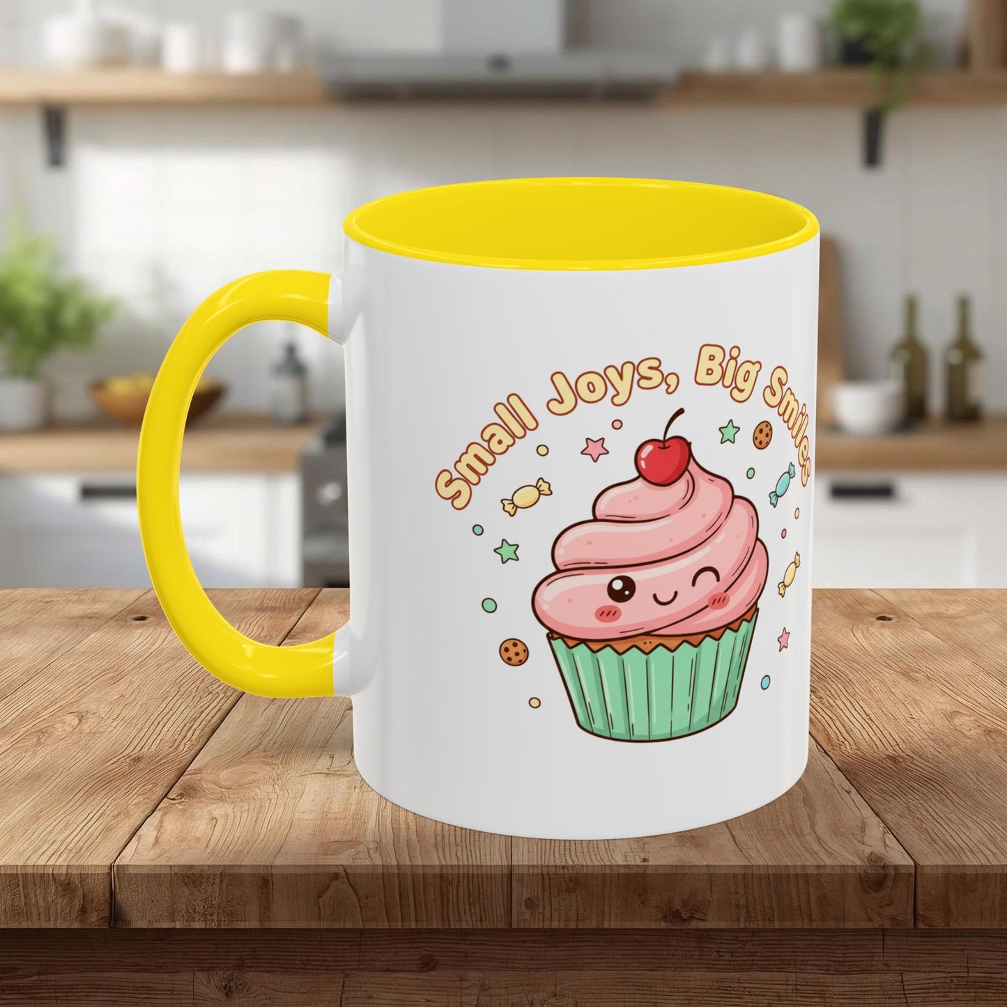 Cupcake Mug - "Small Joys, Big Smiles" Cute Kawaii Accent Coffee Mug/ Gift Mug (11/15oz)