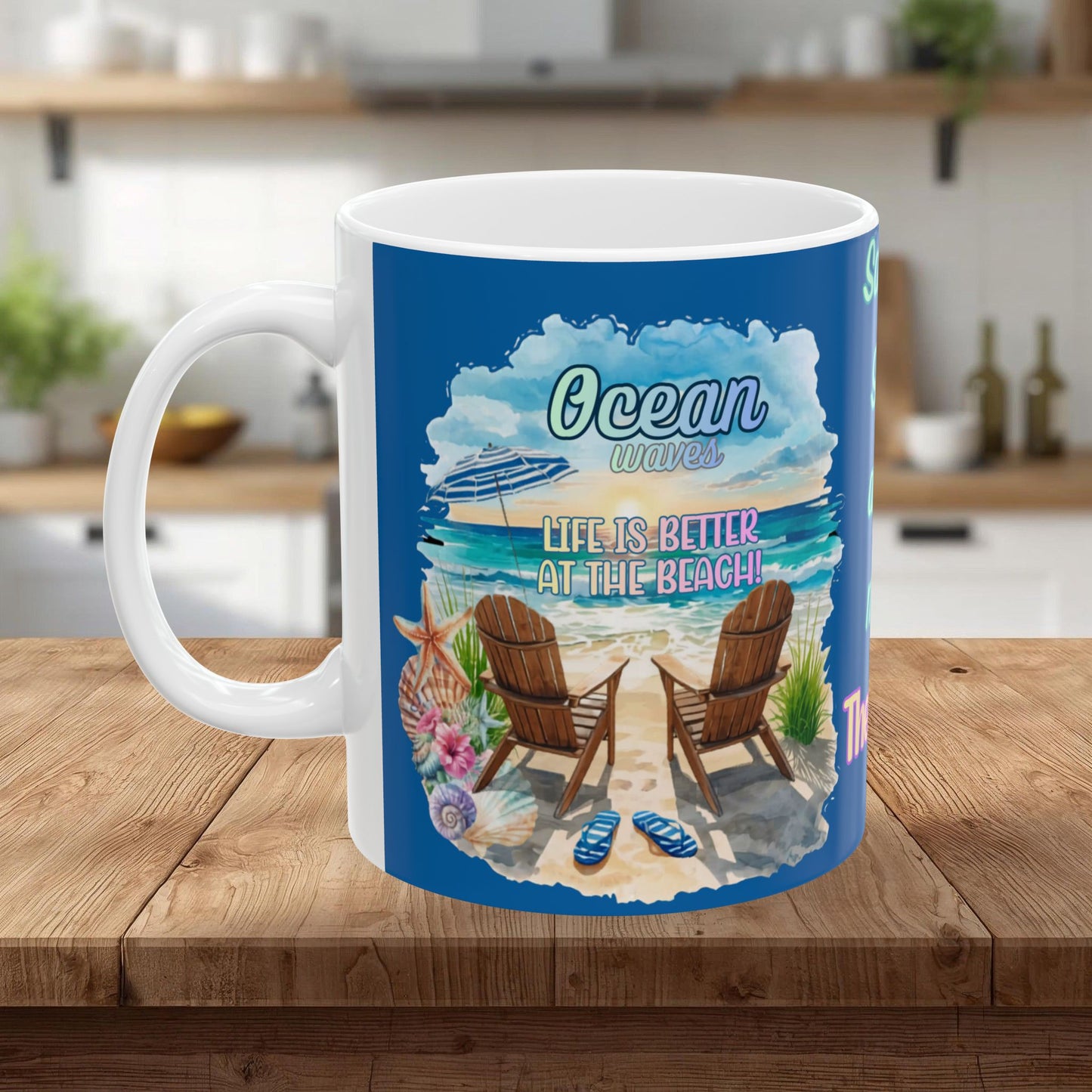 Beach-Themed Ceramic Mug - "Salt & Sun Are My Therapy" (11oz/15oz)