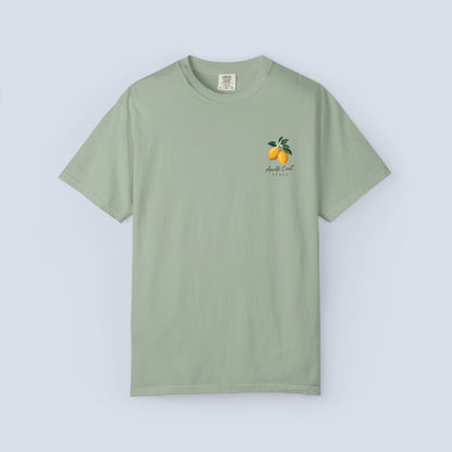 Amalfi Coast Lemon Capri Postcard T-Shirt, Front and Back Design, Comfort Colors 1717, sizes S-4X
