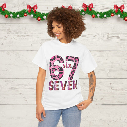 67 Seven Pink Leopard Print Tee — Birthday Number Shirt