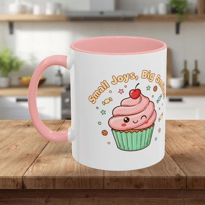 Cupcake Mug - "Small Joys, Big Smiles" Cute Kawaii Accent Coffee Mug/ Gift Mug (11/15oz)