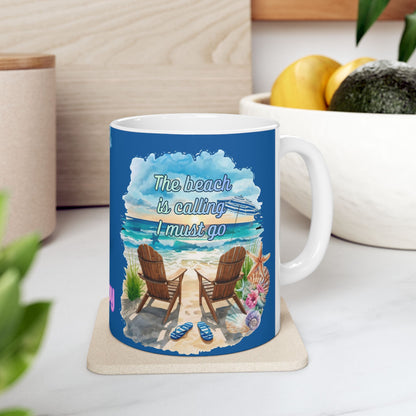 Beach-Themed Ceramic Mug - "Salt & Sun Are My Therapy" (11oz/15oz)