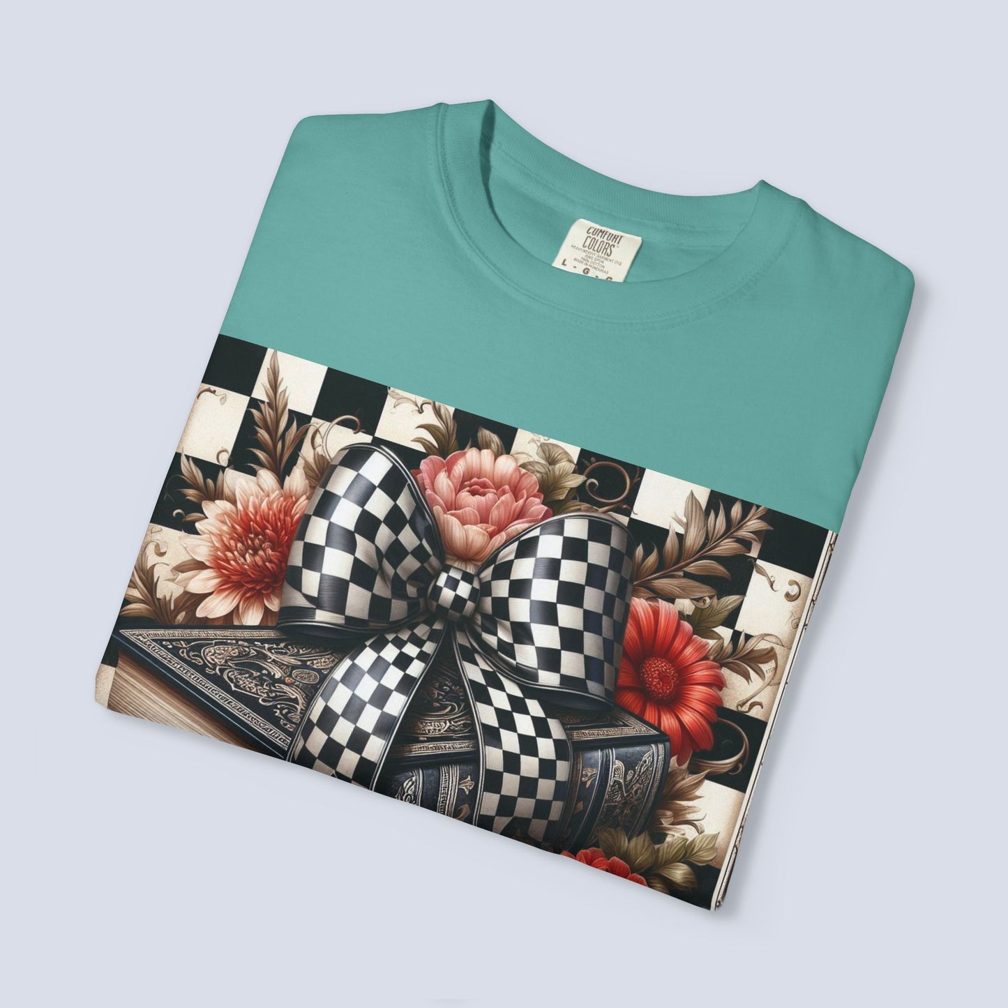 Checkered Bow Books Shirt | Floral Book Lover Tee | Cottagecore Reading Shirt | Gift for Readers | Bookish Graphic Tee | Dark Academia Shirt