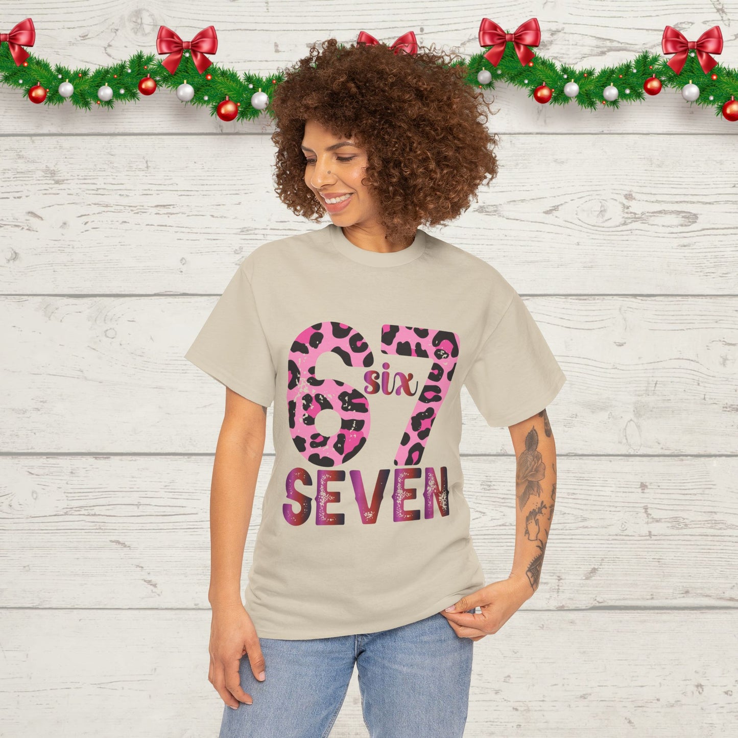 67 Seven Pink Leopard Print Tee — Birthday Number Shirt