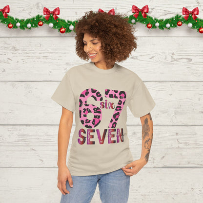 67 Seven Pink Leopard Print Tee — Birthday Number Shirt