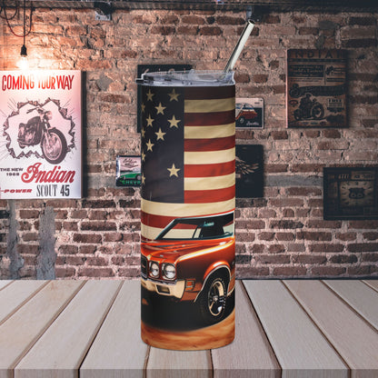 20oz Tumbler , Vintage American Muscle Car with Flag Stainless Steel Travel Cup