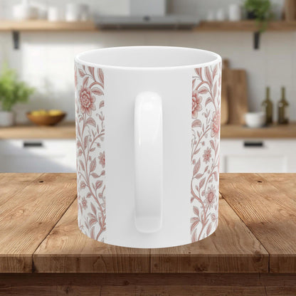 Vintage Rose Floral Ceramic Mug – Pink Botanical Pattern / Gift Mug(11oz & 15oz)