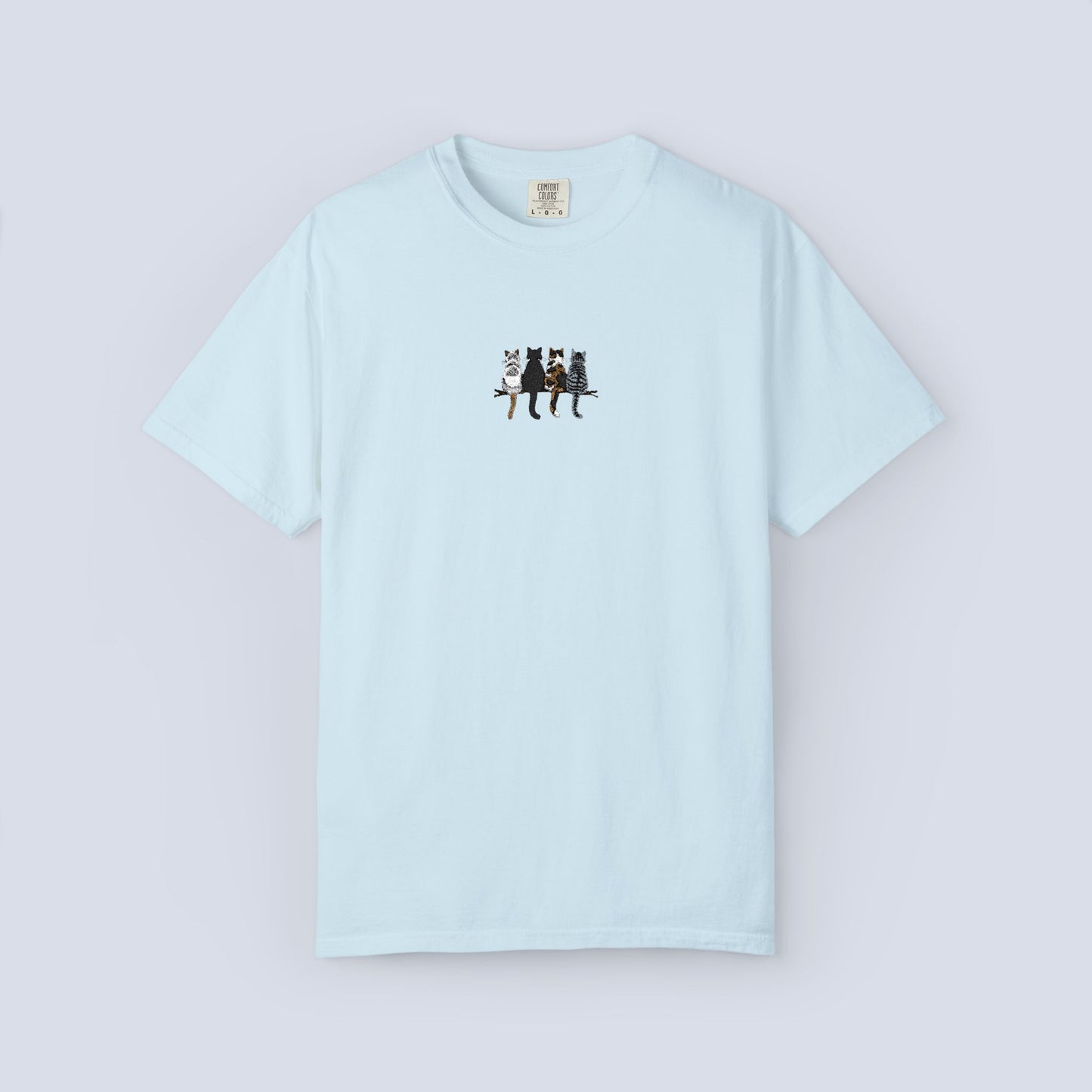 Embroidered Comfort Colors Cat T-Shirt — Cute Cat Patch Tee