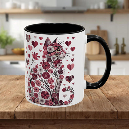 Floral Cat Heart Accent Coffee Mug — Gift Mug (11/15oz)