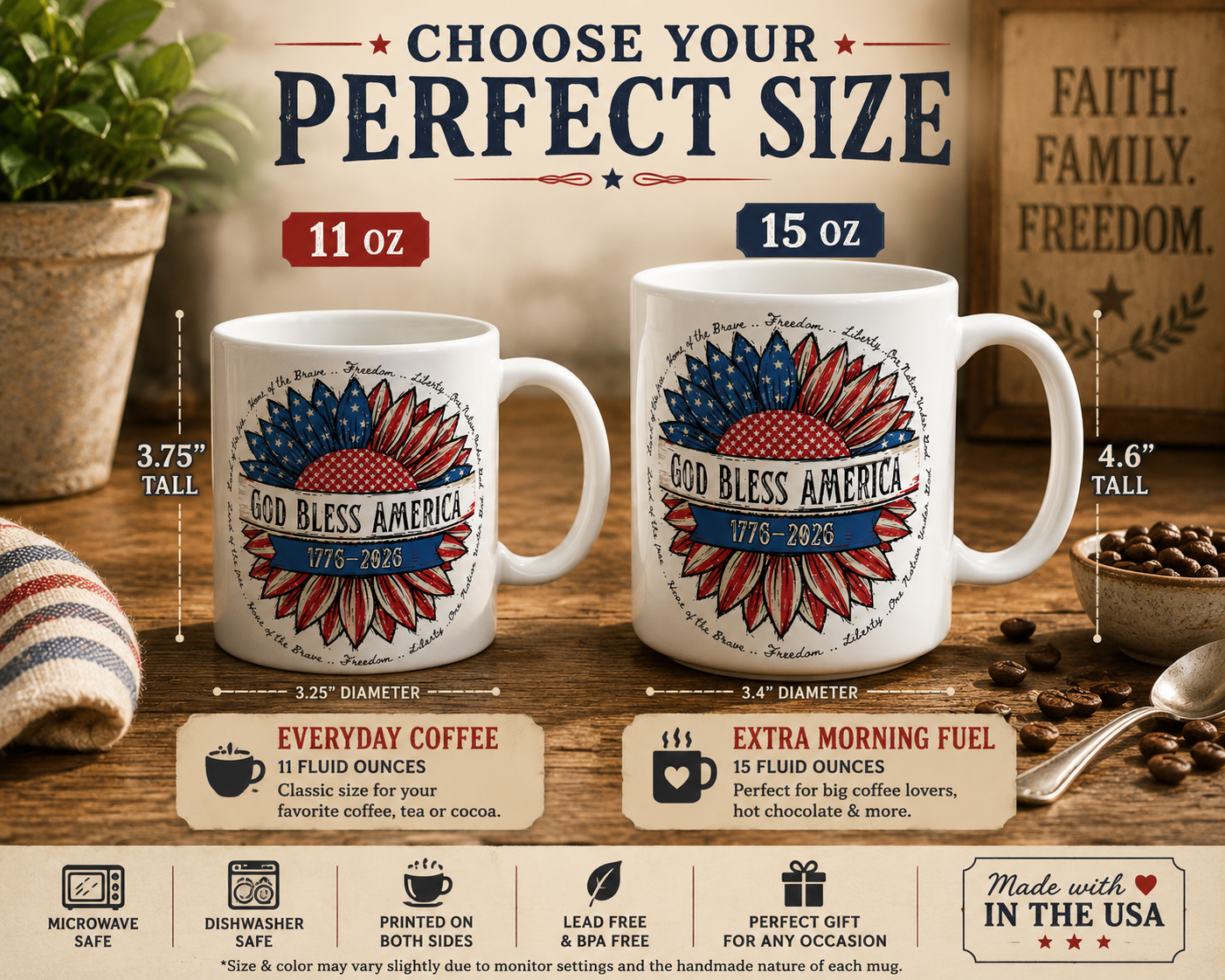 God Bless America Ceramic Mug — Patriotic 4th of July Coffee Cup (11oz & 15oz)