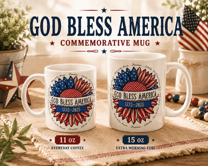 God Bless America Ceramic Mug — Patriotic 4th of July Coffee Cup (11oz & 15oz)