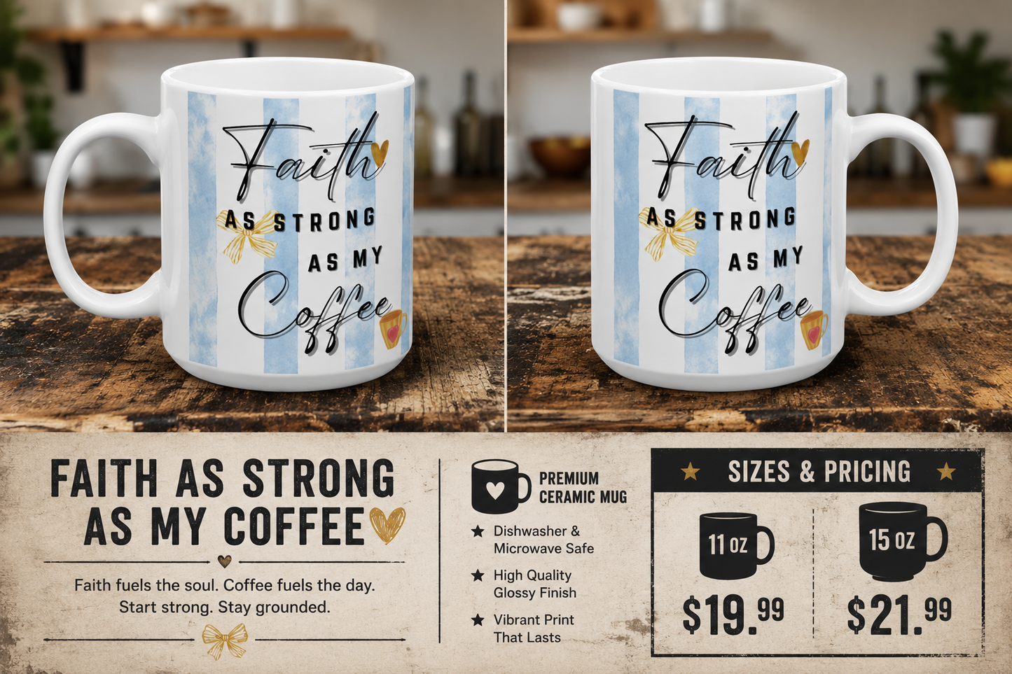 Faith As Strong As My Coffee Mug | Christian Coffee Mug | Faith Based Gift for Women | Cute Coffee Cup | Christian Mom Mug