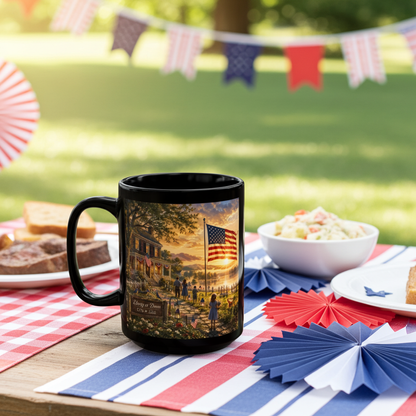 250 Years of Freedom Black Mug( Liberty at Dawn) Collector's Edition — 1776–2026 Patriotic American Flag Coffee Cup