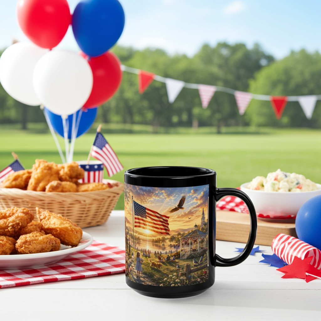 250 Years of Freedom Black Mug( Liberty at Dawn) Collector's Edition — 1776–2026 Patriotic American Flag Coffee Cup